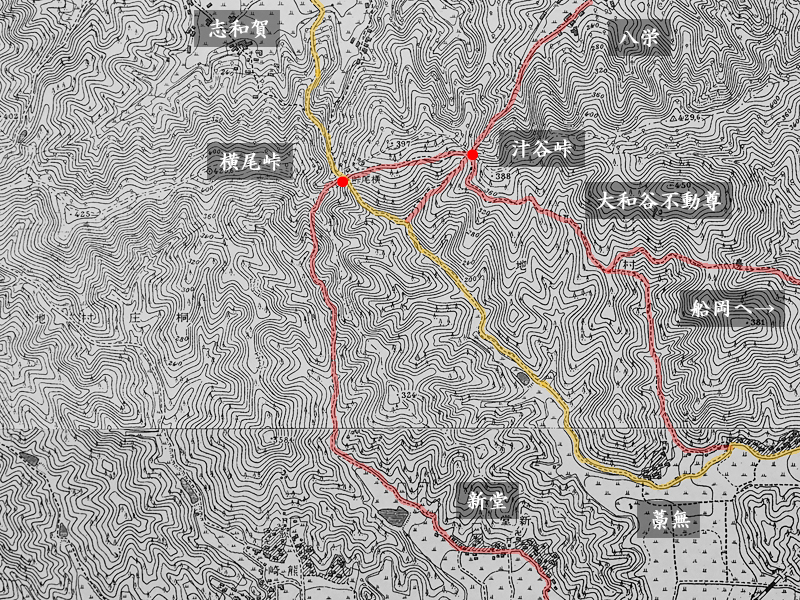 南丹市横尾峠付近の旧版地図