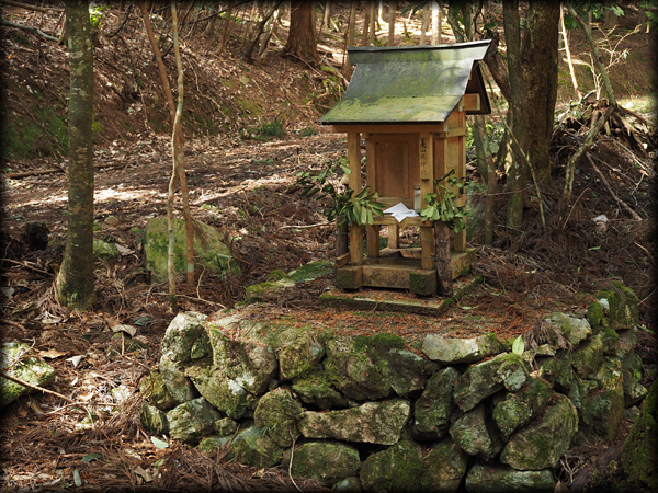 石組の土台の上に建てられた大山祇神社の小祠